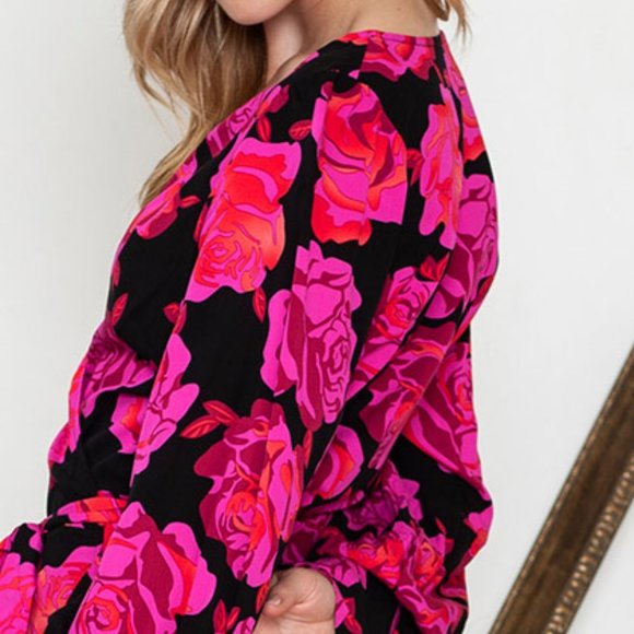 Floral Print Surplice Neck Long Sleeve Dress - Picture 9 of 10